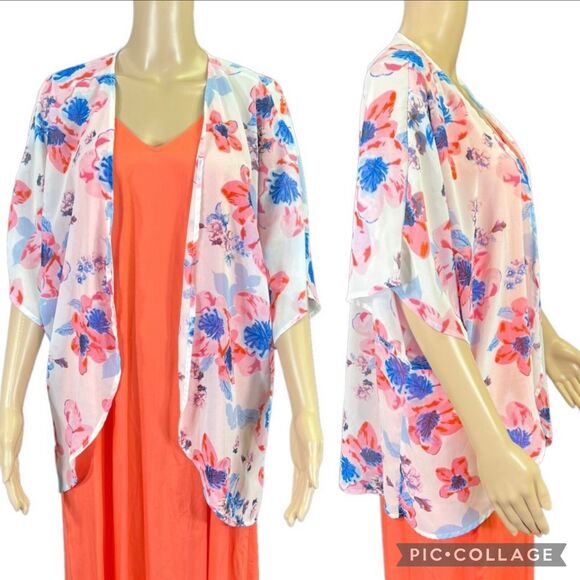 Womens Boutique Kimono Wrap Shrug Shawl Sheer Floral Print Lightweight Small - Picture 1 of 10